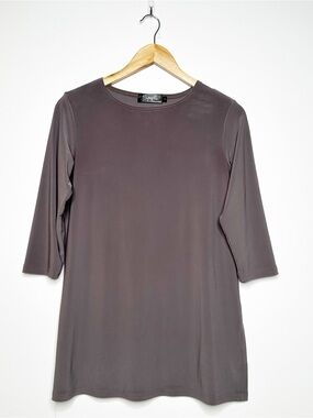 Sympli Brown Taupe 3/4 Sleeve Boatneck Tunic Top High Side Slits Size 6